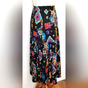 BLACK COTTON BROOMSTICK SKIRT WITH SOUTHWESTERN PRINT